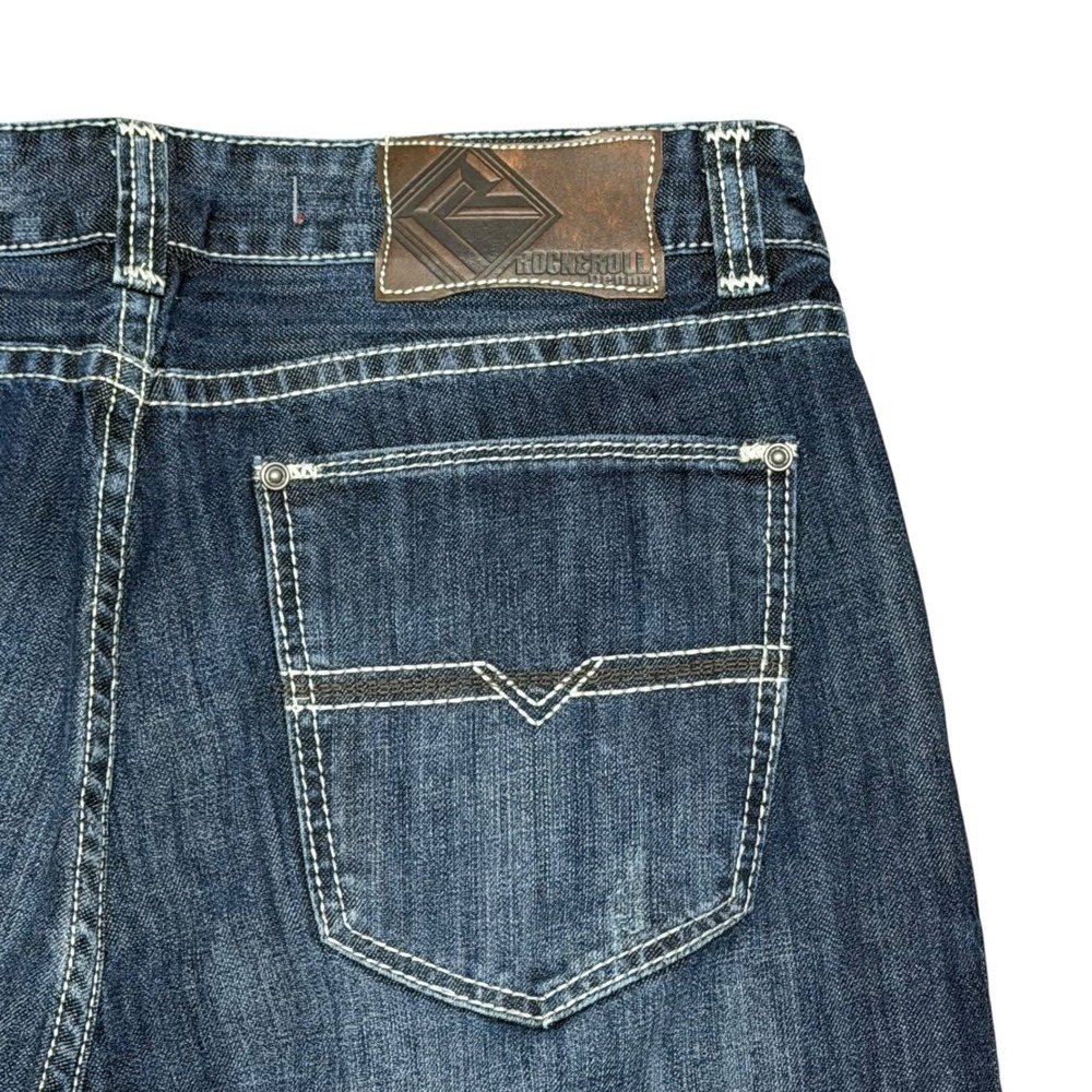 Rock & Roll Cowboy Double Barrel Relaxed Straight Jeans 38x32 Dark Wash M0S-8525 - Picture 8 of 12